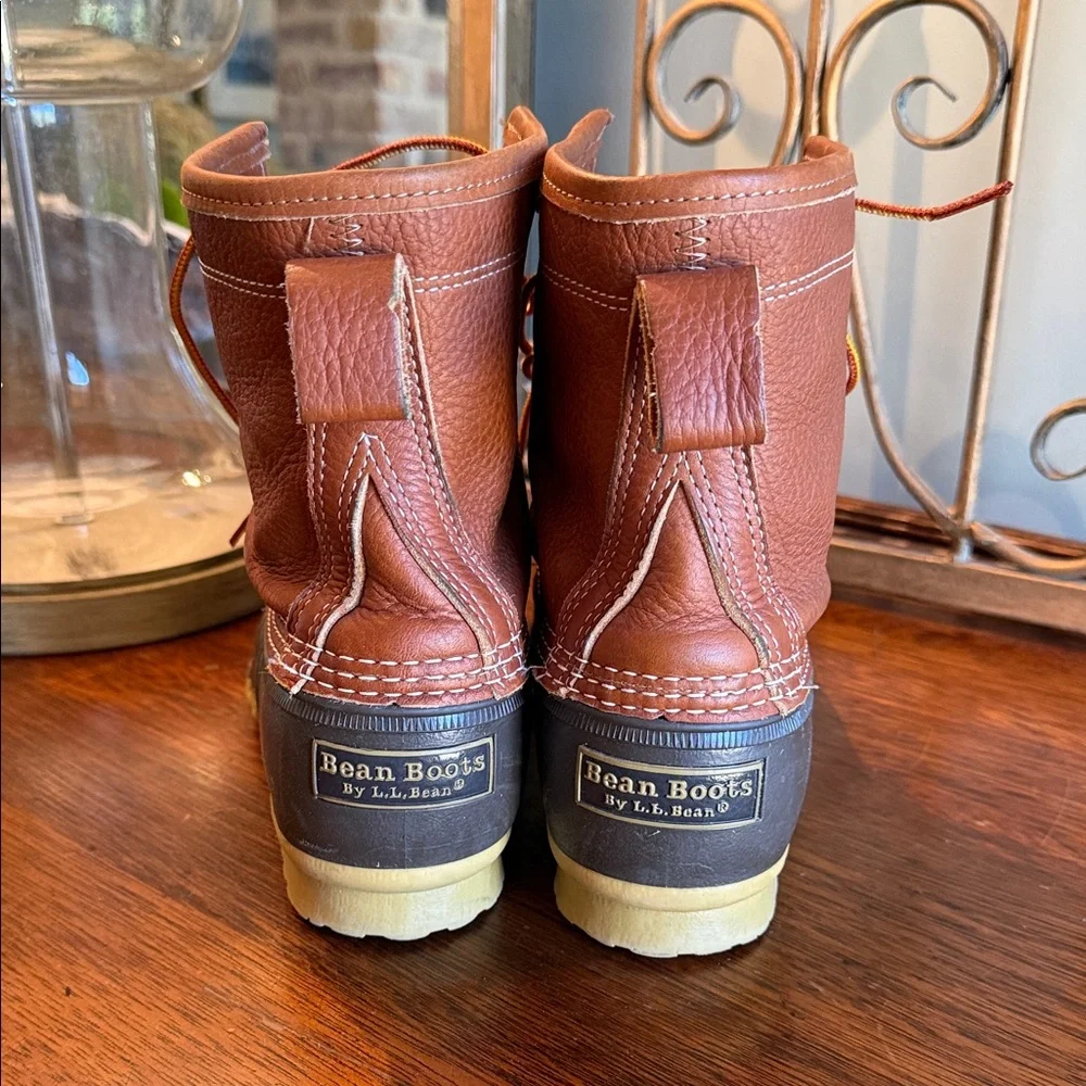 LL Bean Men's Brown Leather & Dark Brown Duck Boots - Classic Waterproof Size 9 - Picture 5 of 8